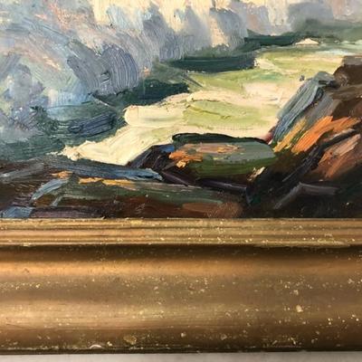 Antique Seascape Oil on Board Painting 