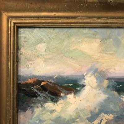 Antique Seascape Oil on Board Painting 