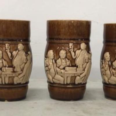 5 Antique German Pottery Beer Cups