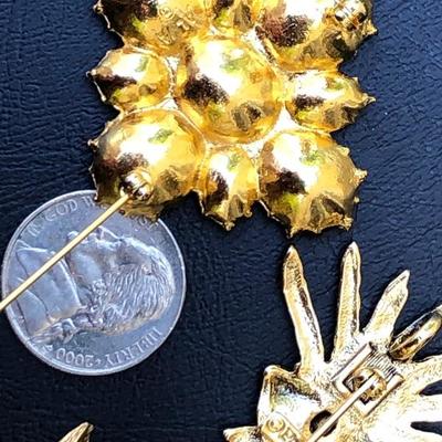 Lot of 3 Gold Tone Costume Jewelry Brooches Pins