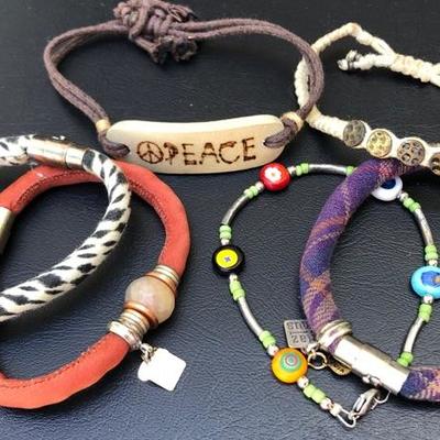 Lot of 6 Fashion Bracelets Fabric Beaded Bracelets