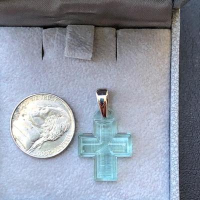 Lalique Blue Art Glass Cross Pendant