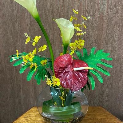 Tropical Artificial Plant in Glass Bowl Vase