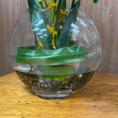 Tropical Artificial Plant in Glass Bowl Vase