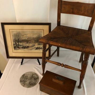 Lot 16 - Aluminum Plaque, Winter Art and Antique Chair