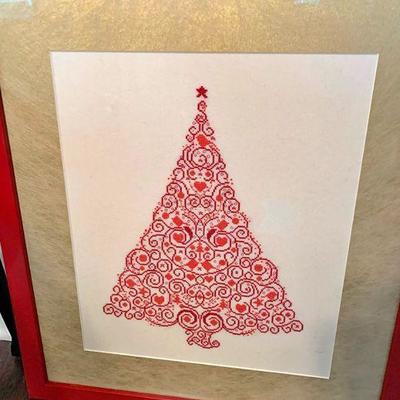 Embroidered Christmas Tree Framed Art