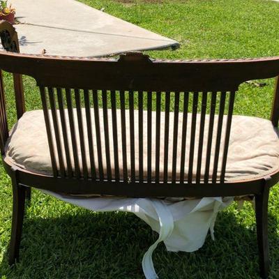 Small Antique Wood Love Seat Bench
