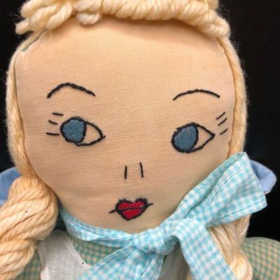 Vintage Soft Body Doll, Raggedy Anne type, hand-made with blue gingham dress, blonde hair, blue eyes