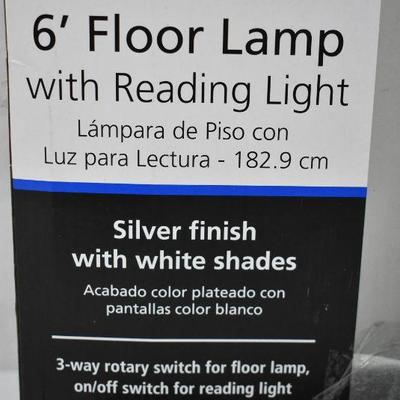 Mainstays 72'' Combo Floor Lamp, Adjustable Reading Lamp, Silver. Open Box - New