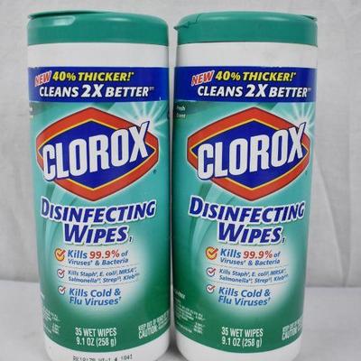 2 Bottles Clorox Disinfecting Wipes, 9.1 oz Each - New
