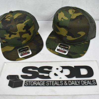 2 Baseball Style Hats, Green Camo, SNAP One Size Fits Most Adjustable - New