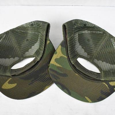 2 Baseball Style Hats, Green Camo, SNAP One Size Fits Most Adjustable - New