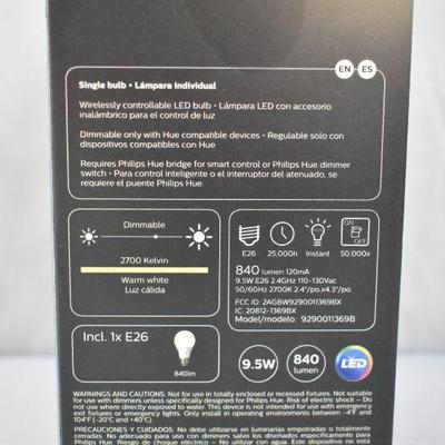 Philips Hue White A19 Smart Light Bulb, 60W LED, 1-Pack - New