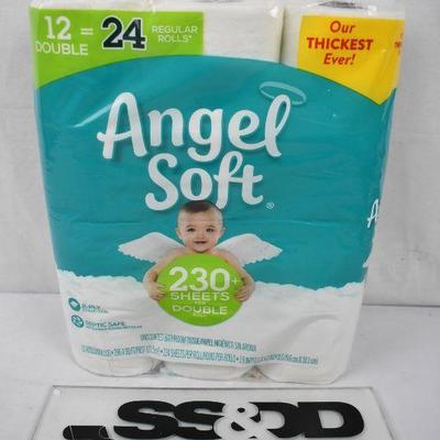 Angel Soft Bath Tissue Toilet Paper, 12 Double Rolls, 2 ply - New