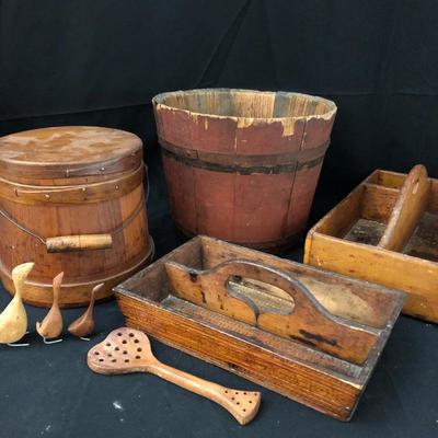 Lot 56 - Antique Wooden Pails and Trays