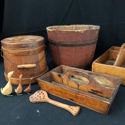 Lot 56 - Antique Wooden Pails and Trays