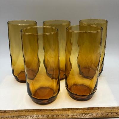 Set of 5 Amber Gold Swirl Drinking Glasses