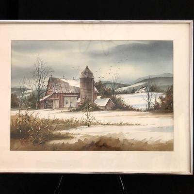Lot 63 - Alderdice Winter Farm Watercolor