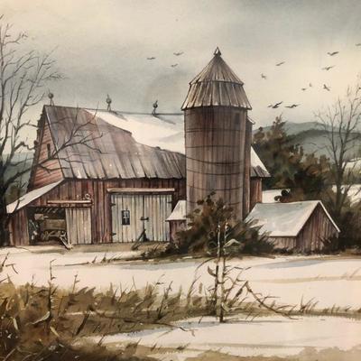 Lot 63 - Alderdice Winter Farm Watercolor