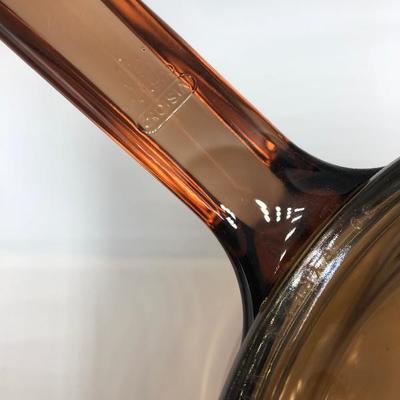 Matching Pair of Corning Ware Visions Amber Glass Sauce Pans with Lids