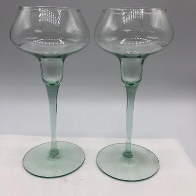 Pale Green Glass Goblet Style Candle Holders