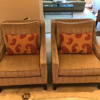 Lot #5 Pair of Pearson Sheared Corduroy Armchairs with Throw Pillows