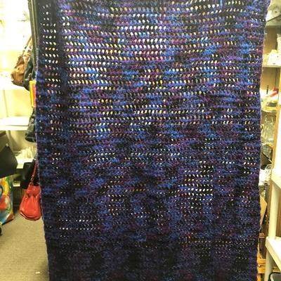Large Blue Purple Black Crochet Blanket