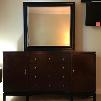 Lot #24 Mid Century Modern Curved Drawer Dresser with Beveled Mirror
