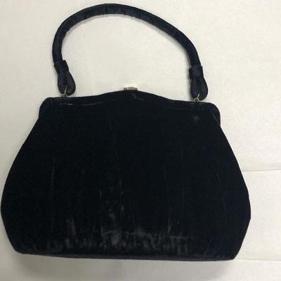 Small Vintage Black Velvet Handbag Clutch 
