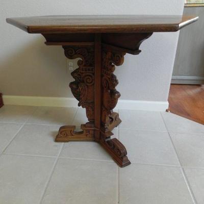 LOT 14  WOODEN CARVED ACCENT TABLE