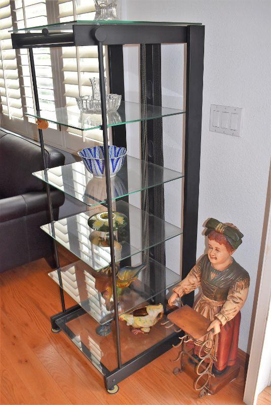 Lot 32, Black Metal, Glass shelving unit