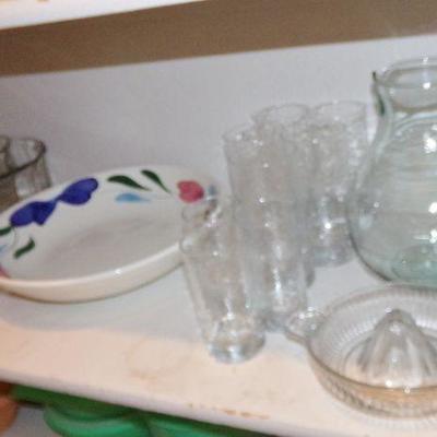 LOT 119  CAKE PLATE, WATER PITCHER, GLASS JUICER