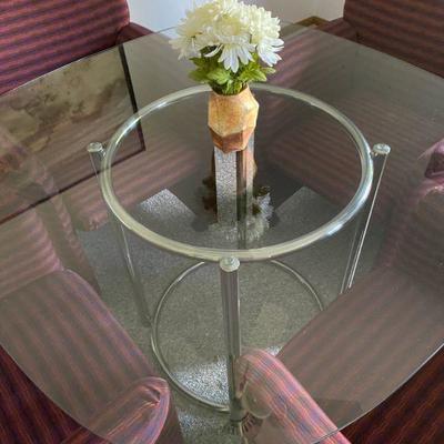Glass Table Top Dining Set with Upholstered Chairs