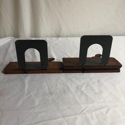Lot 112 - Wooden Book Ends and Metal Tray
