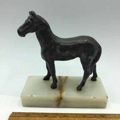 Cast Metal Horse Figurine on Marble Block