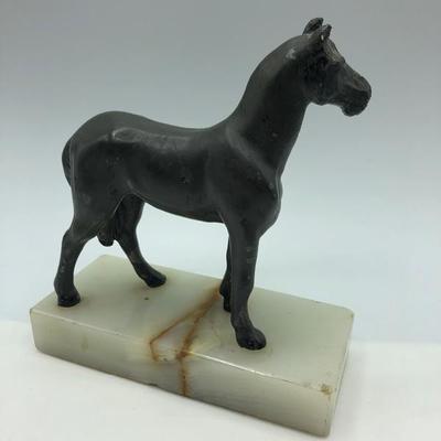 Cast Metal Horse Figurine on Marble Block