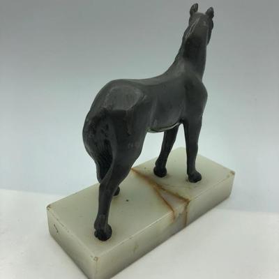 Cast Metal Horse Figurine on Marble Block