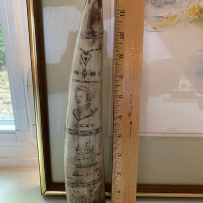 Faux Walrus tusk scrimshaw 