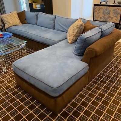 BLUE AND BROWN VANGUARD SECTIONAL SOFA 7'X12' $1200
