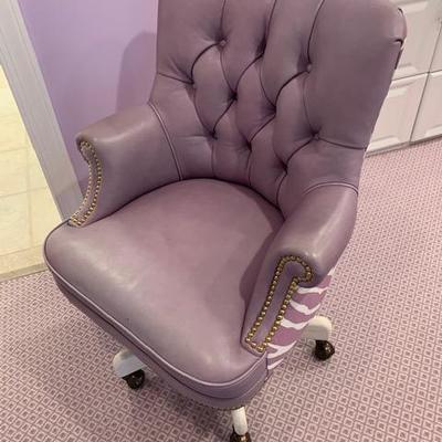 HANDCOCK AND MOORE LEATHER AND ANIMAL PRINT LAVENDER OFFICE CHAIR $375