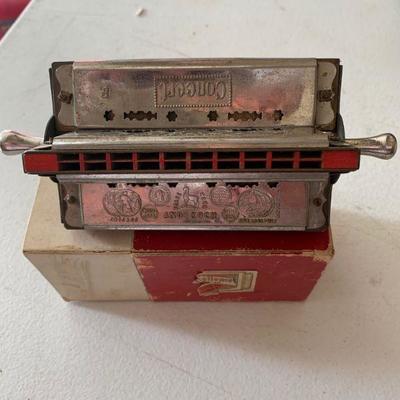 Antique 4 sided harmonica with box