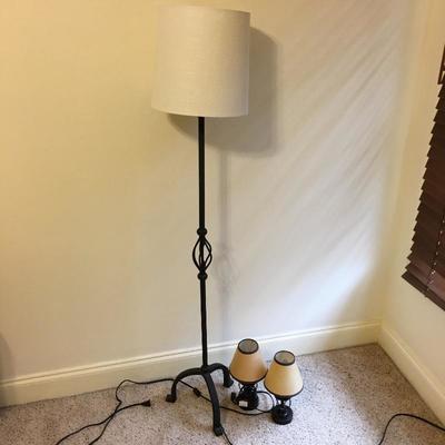 Lot 121 - Metal Floor Lamp & Pair of Small Table Lamps