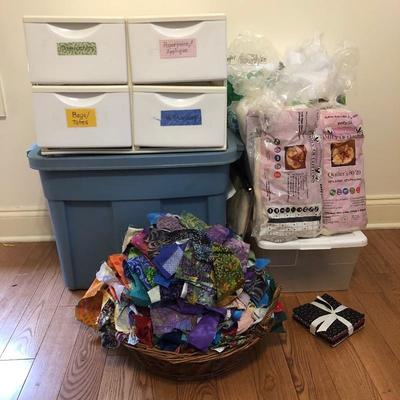 Lot 152 - Batting, Fabric Bits, and Bins