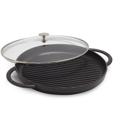 STAUB CAST IRON STEAM GRILL PAN 12" WITH LID RETAIL $357 MADE IN FRANCE