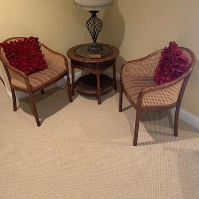3 Caned Barrel Back Chairs $180 for 3 and Rattan Oval Table $65