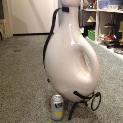 Large Ceramic Ewer in Iron Stand