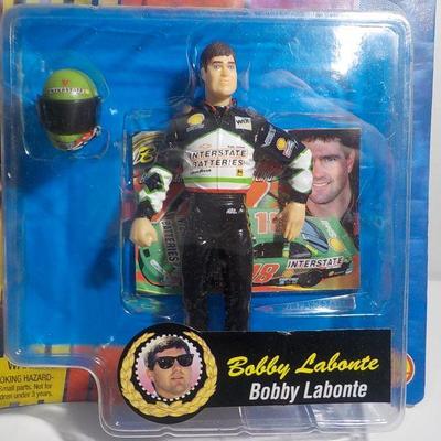 Top female fuel dragster and Bobby Labonte figure.