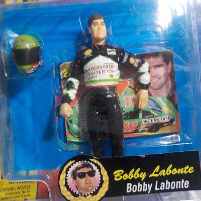 Top female fuel dragster and Bobby Labonte figure.