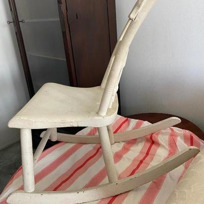 White Youth Size Wood Rocking Chair with Slanted Back