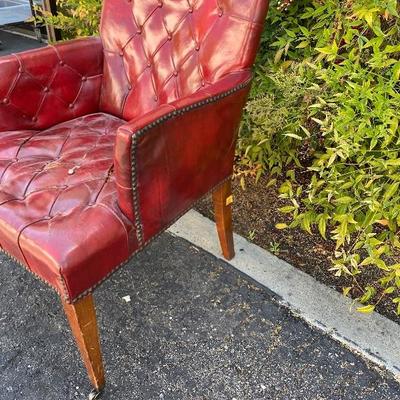 Vintage Burgundy Red Leather Tufted Chair